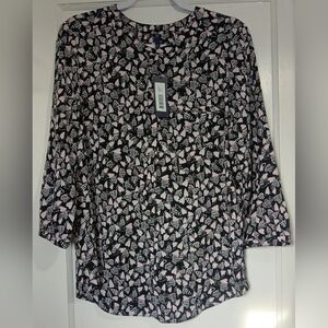 NYDJ Black and Pink Heart Patterned Women's Top